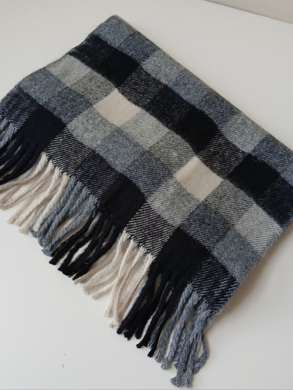 Cashmere Scarf Gray Black Plaid Rectangle